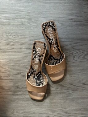 Nude Patent Slide Mules with Snake-Print Insole